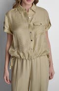 DKNY Twinkle Crinkle Roll Tab Cuff Button-Up Shirt