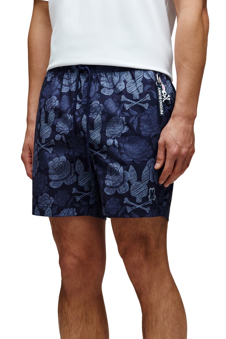 Rowen Print Swim Trunks, Alternate, color, EVENING BLUE