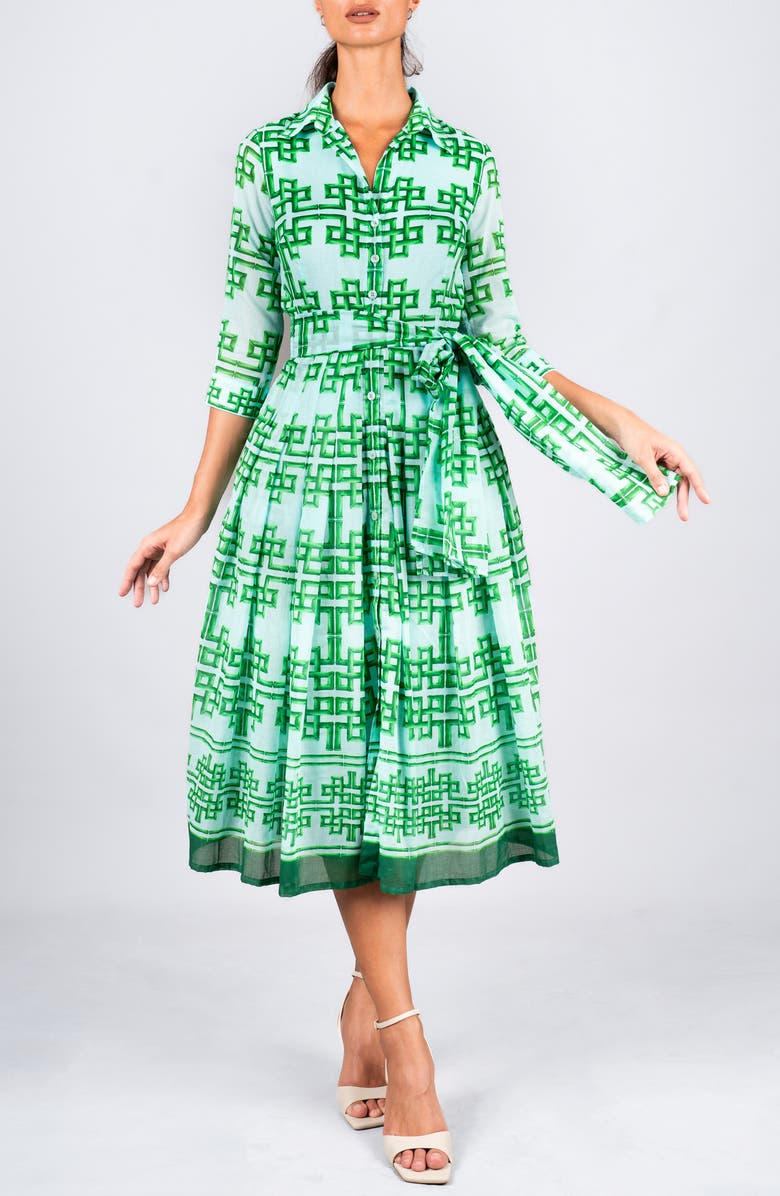 SAMANTHA SUNG Pleated Midi Audrey Shirtdress, Alternate, color, Soft Green