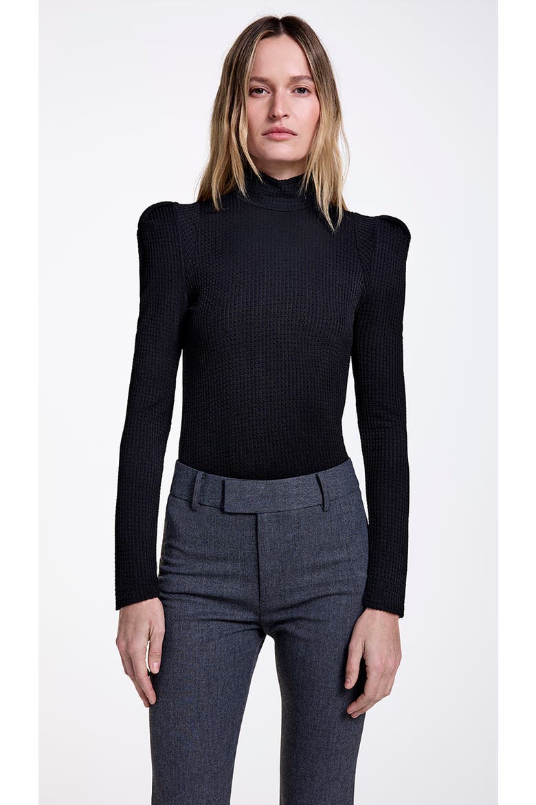 Box Pleat Knit Top, Main, color, Black Rib