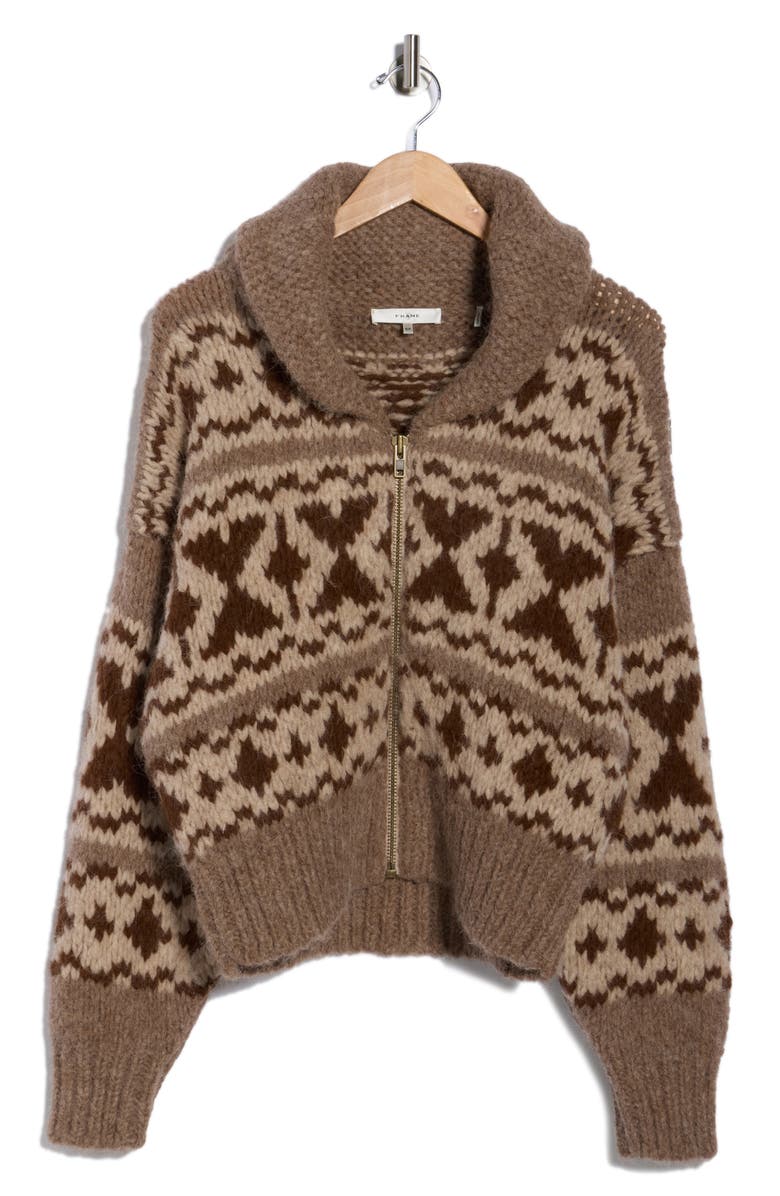 FRAME Fair Isle Shawl Collar Zip Alpaca Blend Sweater, Alternate, color, 