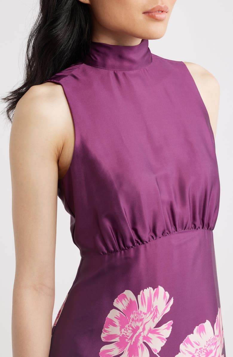 Eliza J Floral Print Sleeveless Satin Maxi Dress, Alternate, color, Plumberry