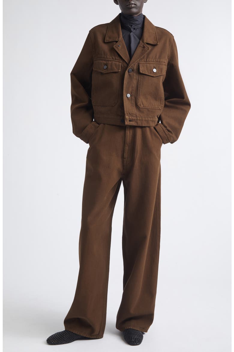 High Waist Cotton Twill Wide Leg Pants, Alternate, color, CACAO