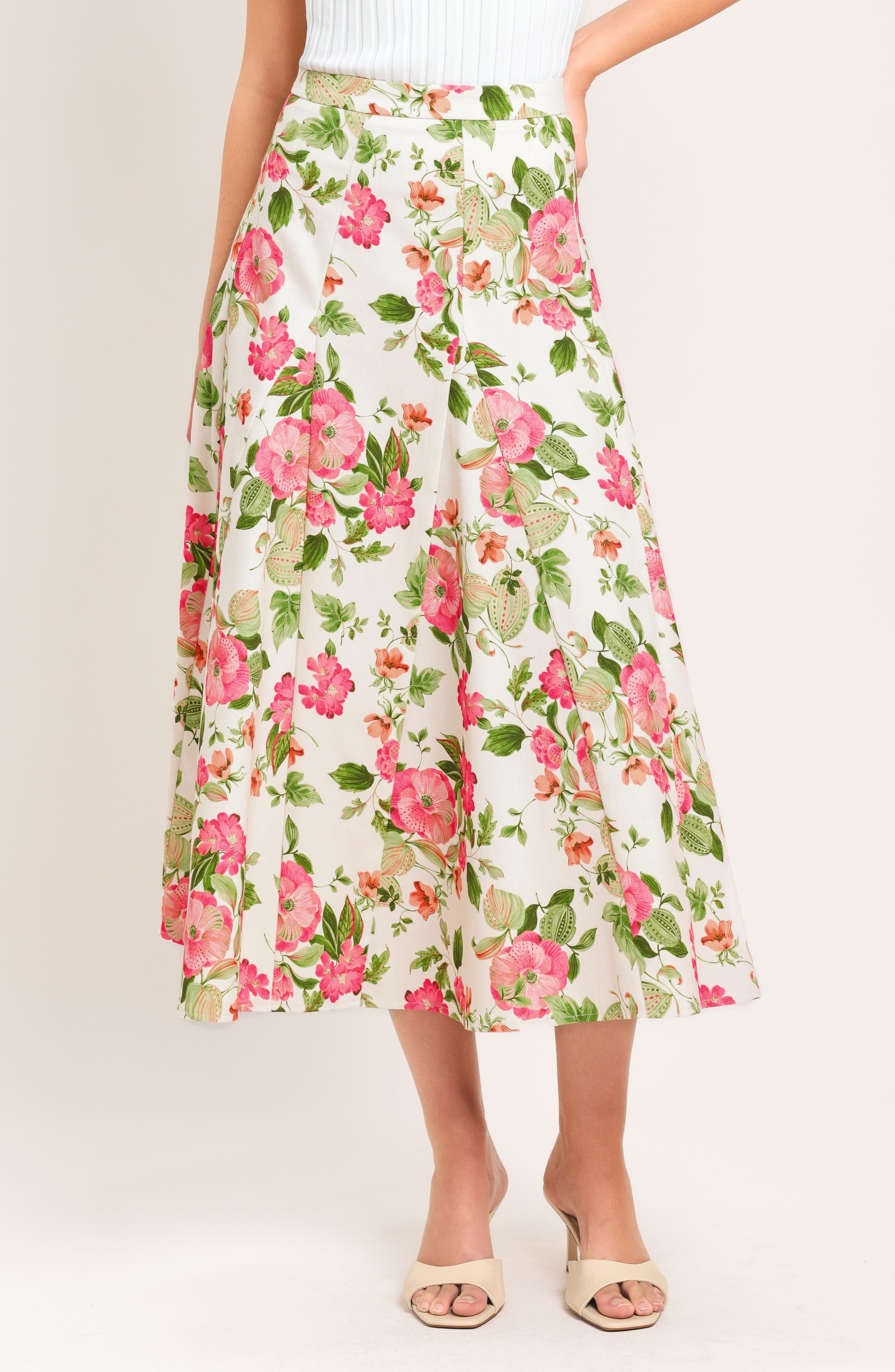 Floral Cotton Twill Midi Skirt