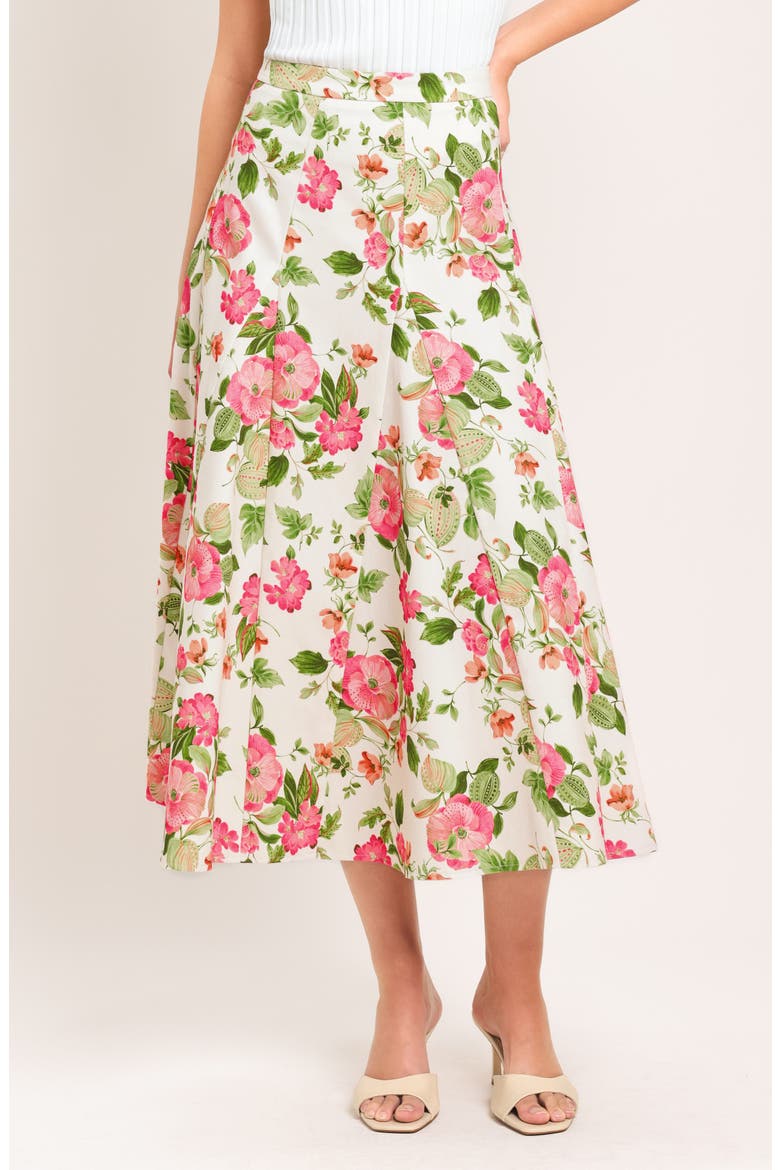 Floral Cotton Twill Midi Skirt, Main, color, IVORY