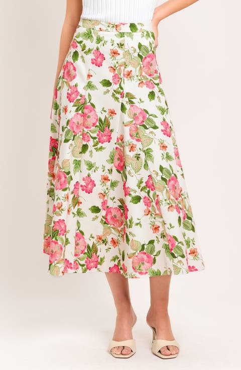 Floral Cotton Twill Midi Skirt