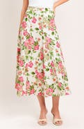 FLYING TOMATO Floral Cotton Twill Midi Skirt