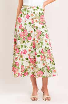 Floral Cotton Twill Midi Skirt