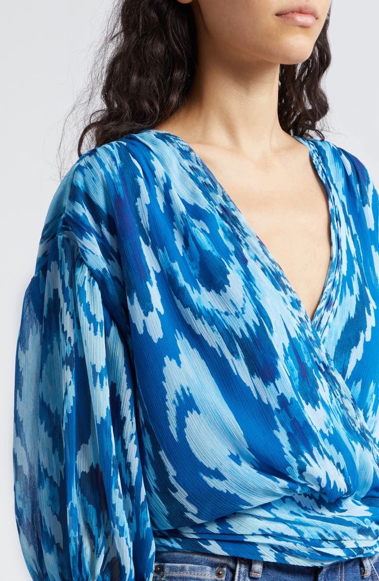 Ramy Brook Blaire Print Wrap Top, Alternate, color, Laguna Blue Taza Ikat Print