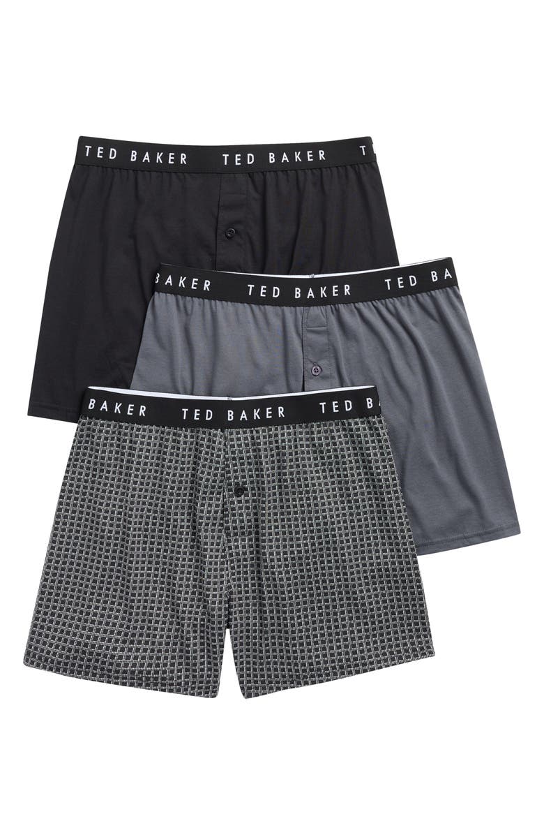 Ted Baker Assorted 3-Pack Knit Boxers, Main, color, Black Grey