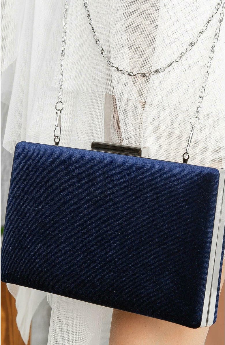 Forever & Always Shoes Clara Evening Clutch, Alternate, color, Dark Blue Suede