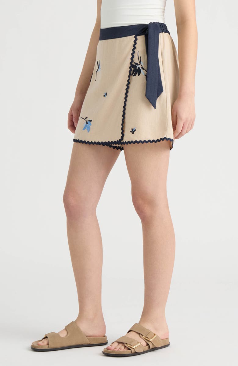NVLT Floral Embroidered Rickrack Trim Wrap Skort, Alternate, color, Natural