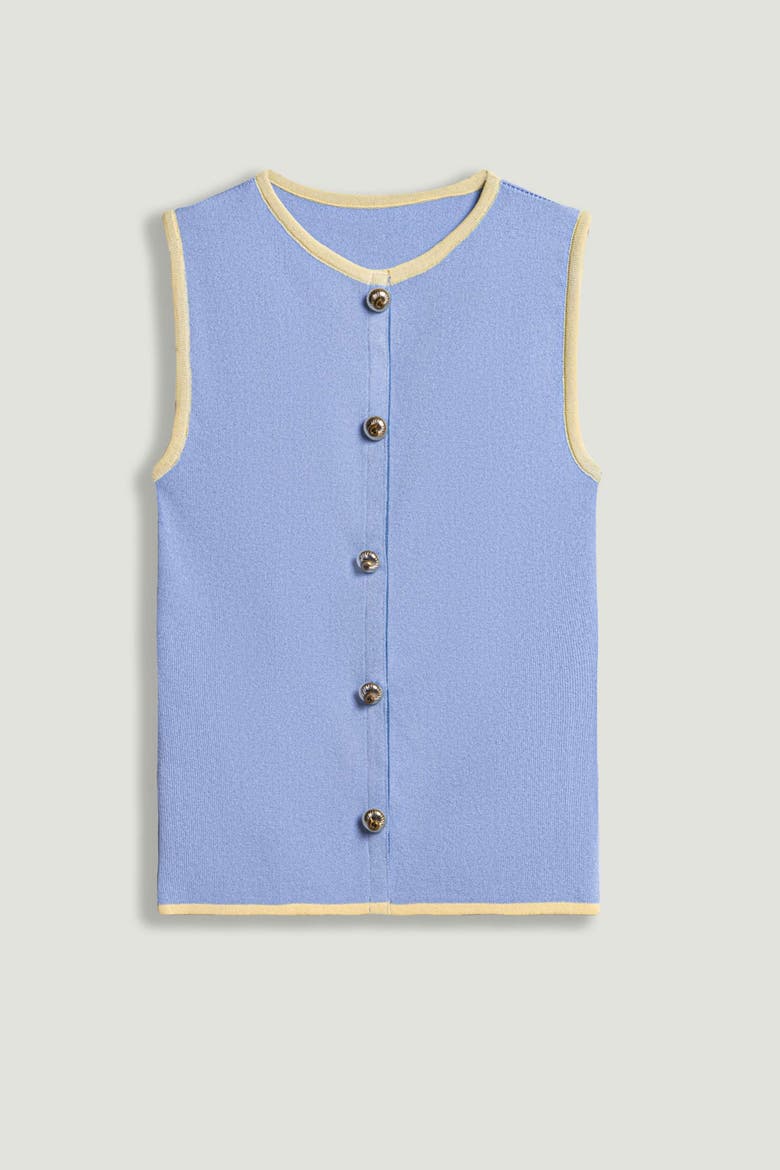 Button-Embellished Knit Top, Alternate, color, Blue