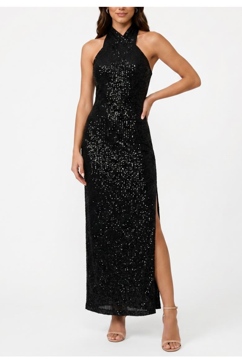 Harland Crossover Halter Maxi Dress, Main, color, Black