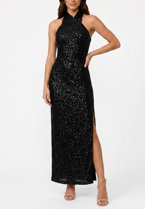 Harland Crossover Halter Maxi Dress