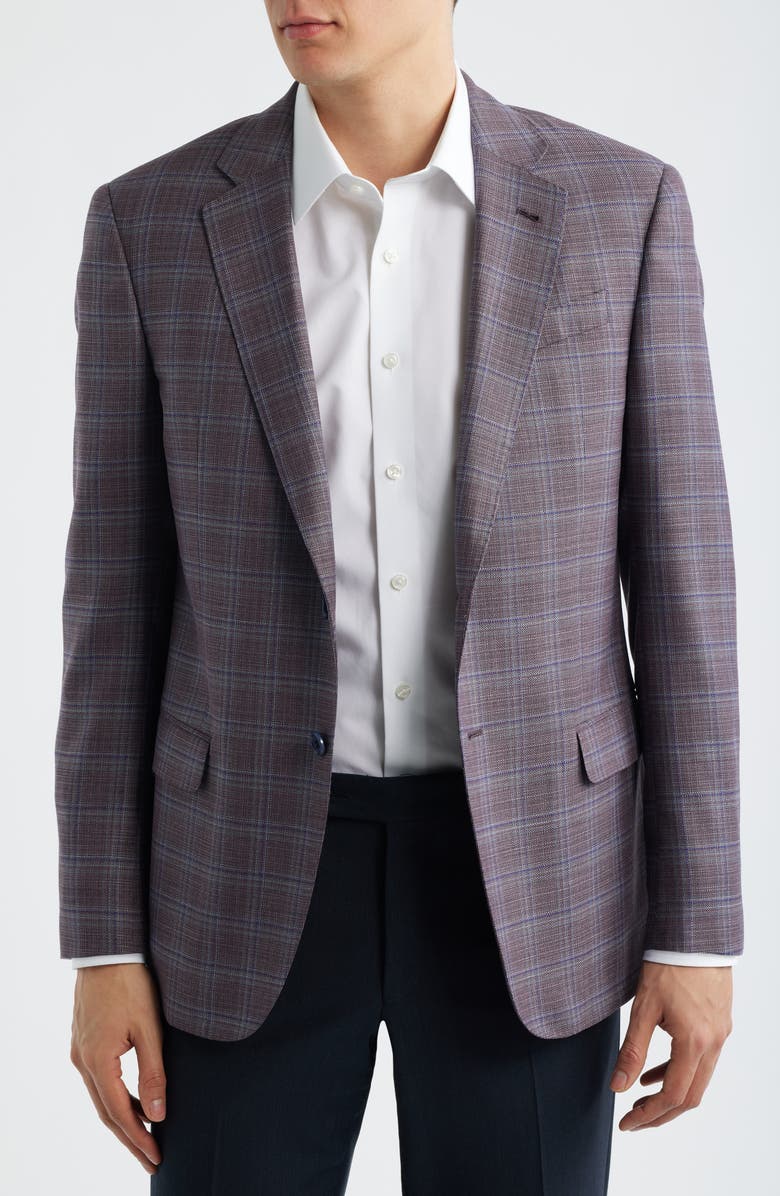 Emporio Armani Plaid Virgin Wool Sport Coat, Alternate, color, Plum