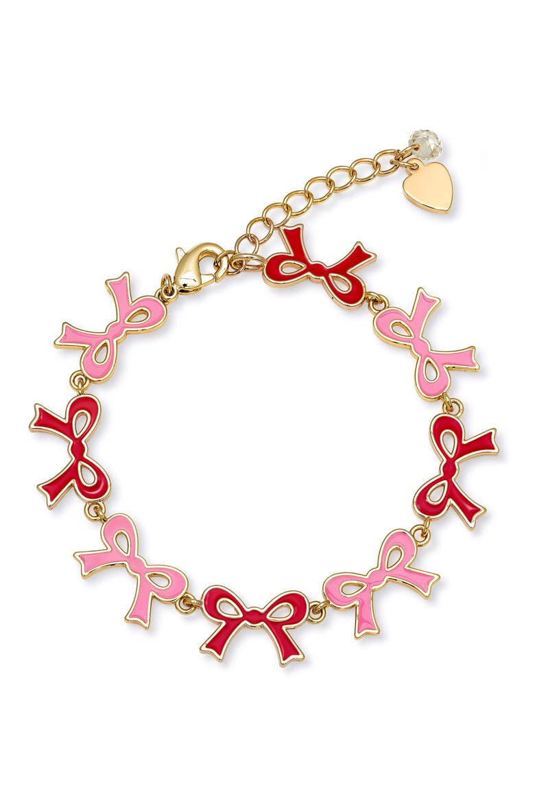 Kids' Flat Bow Bracelet, Main, color, PINK/ RED