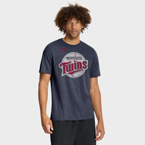 Men's Nike Heather Navy Minnesota Twins Cooperstown Logo Tri-Blend T-Shirt