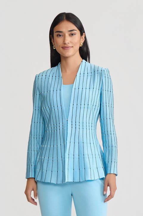 Tailored Dotted Stripe Peplum Knit Jacket