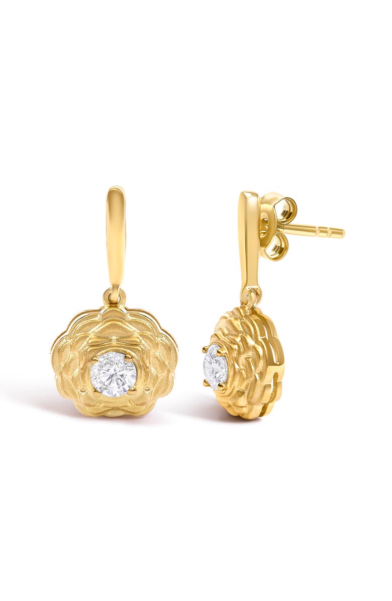 Haus of Brilliance 14K Yellow Gold Plated Sterling Silver 5/8 Cttw Lab Grown Diamond Flower Drop Earrings, Alternate, color, Yellow Gold Over Silver