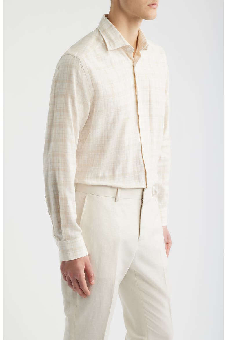Edgemont Plaid Cotton & Linen Button-Up Shirt, Alternate, color, TAN