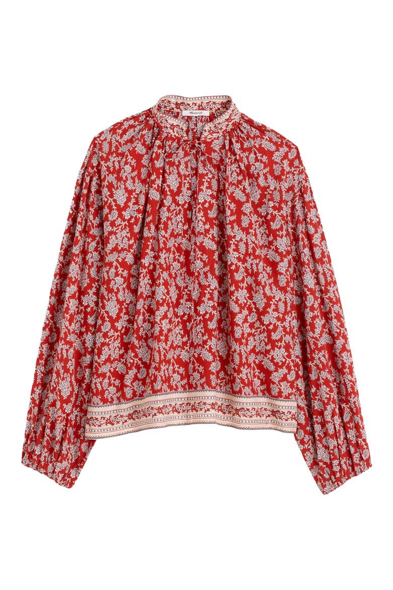 Paisley Shirred Popover Top, Alternate, color, GROUND MADDER