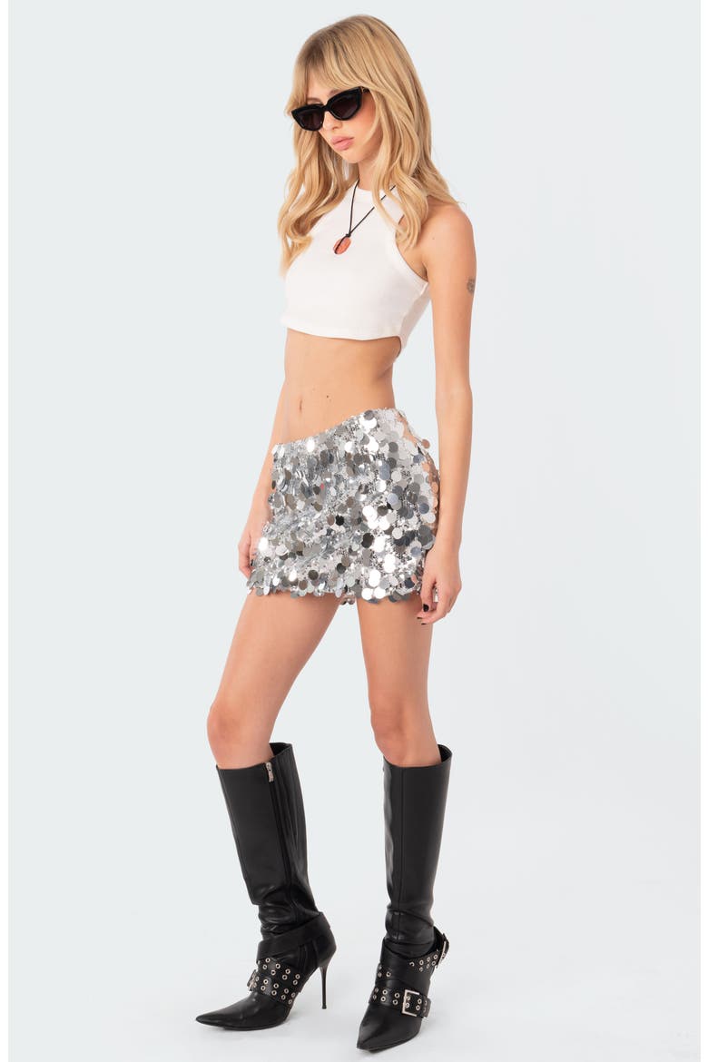 Sabina Low Rise Sequin Miniskirt, Alternate, color, GREY