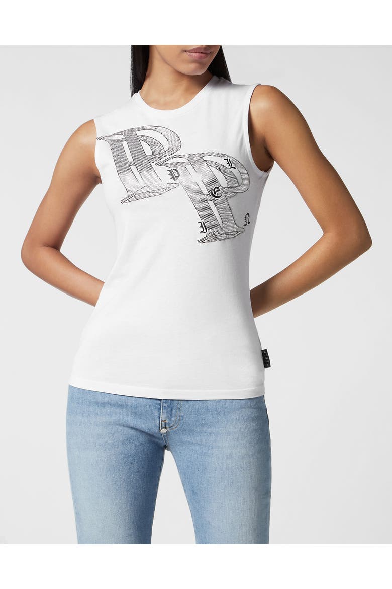Full Strass Tank Top Wire Frame Women, Main, color, white