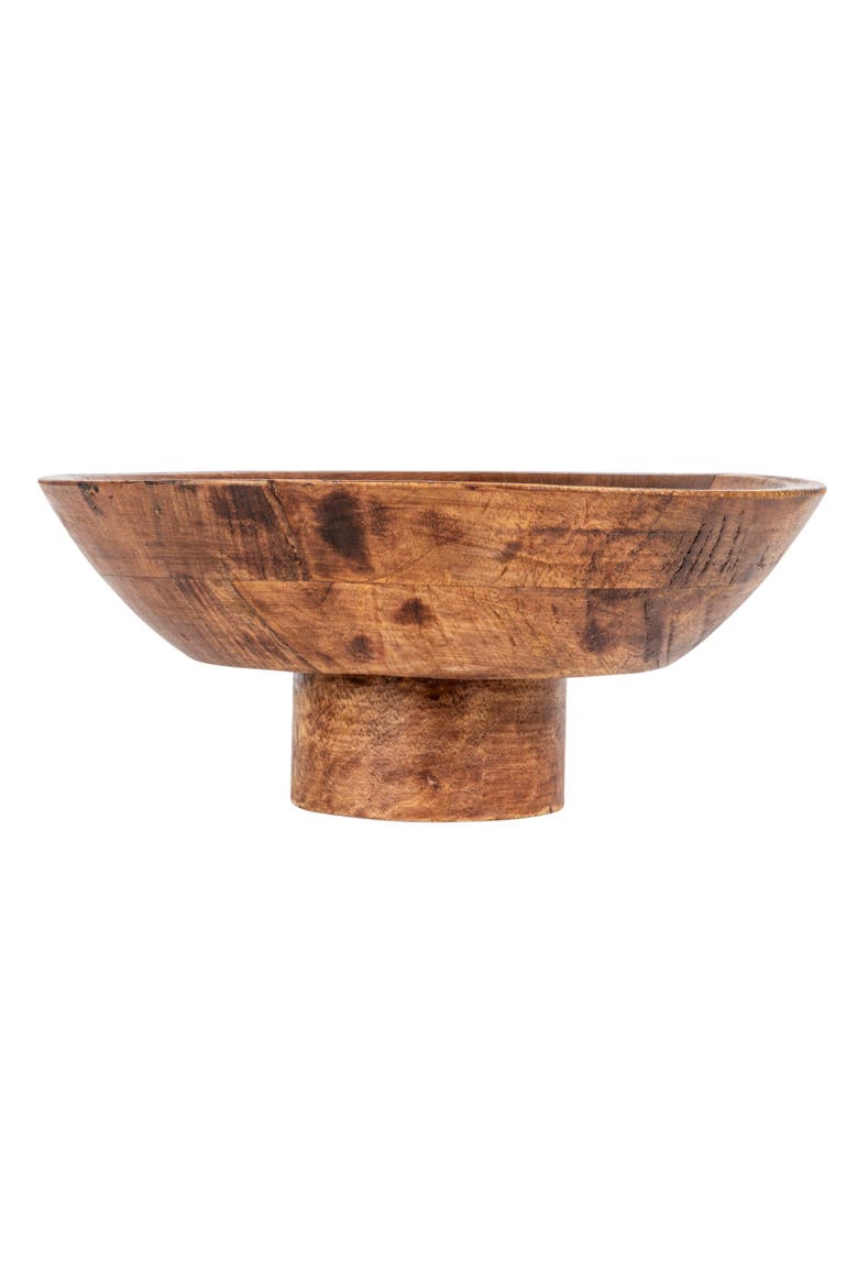 Mango Wood Footed Bowl, Walnut Finish, Alternate, color, Brown