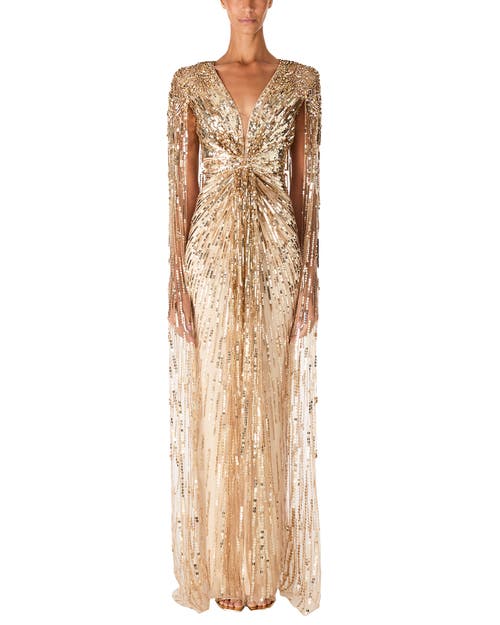 Jenny Packham Gold Rush Sequin-embellished Gown In Gold