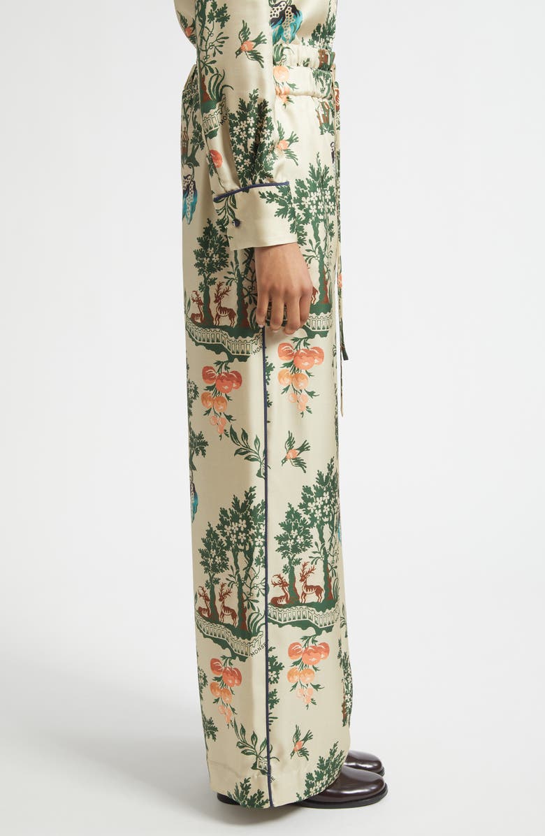 MONSE Double Waistband Silk Satin Pajama Pants, Alternate, color, Beige Multi