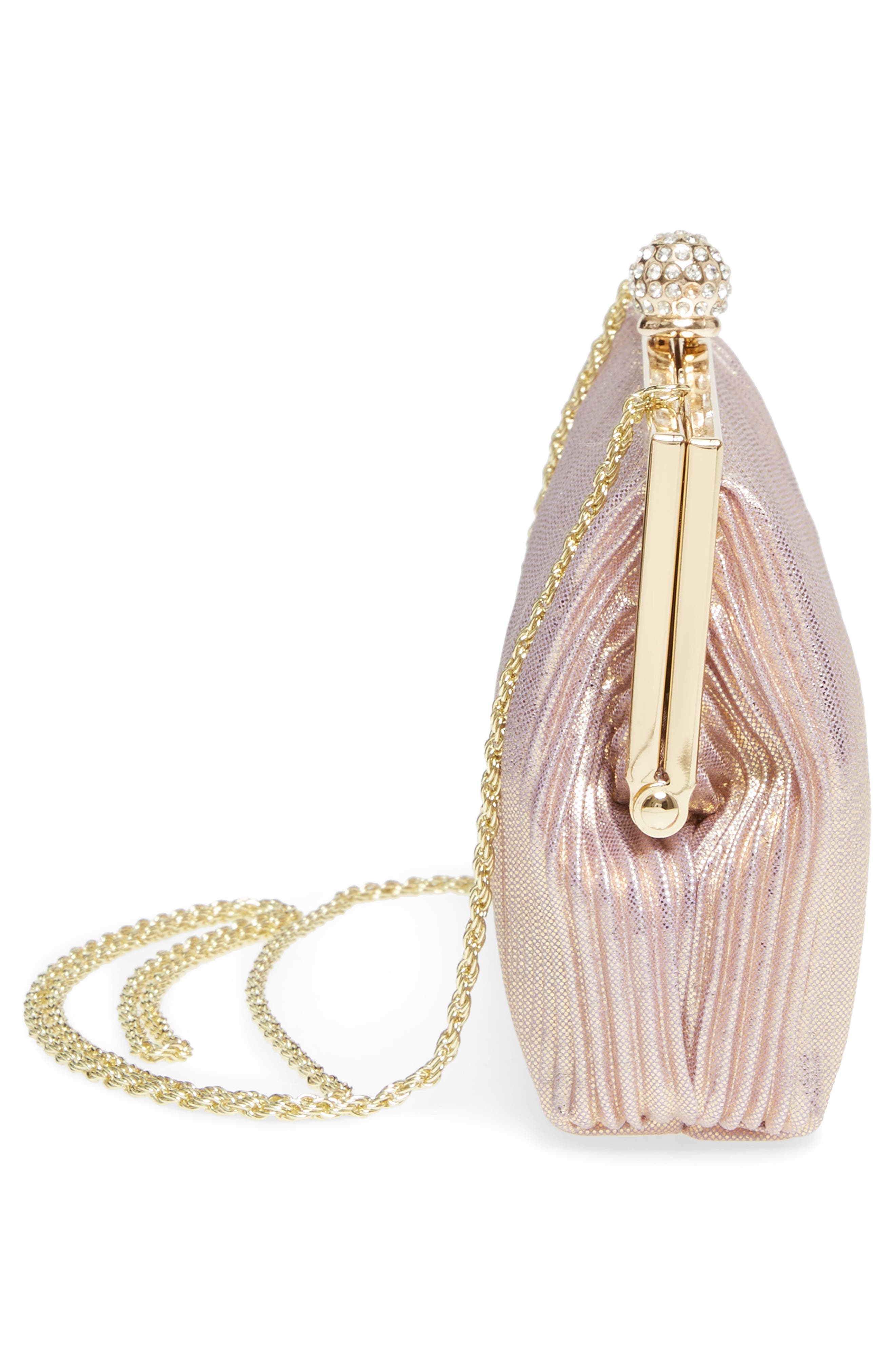 Aneka Pleated Shine Clutch, Alternate, color, ROSE GOLD