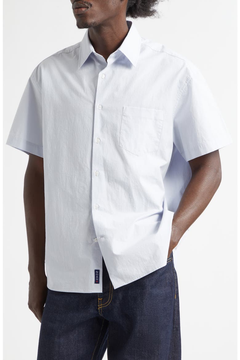 Oversize Short Sleeve Cotton Poplin Button-Up Shirt, Alternate, color, PERIWINKLE