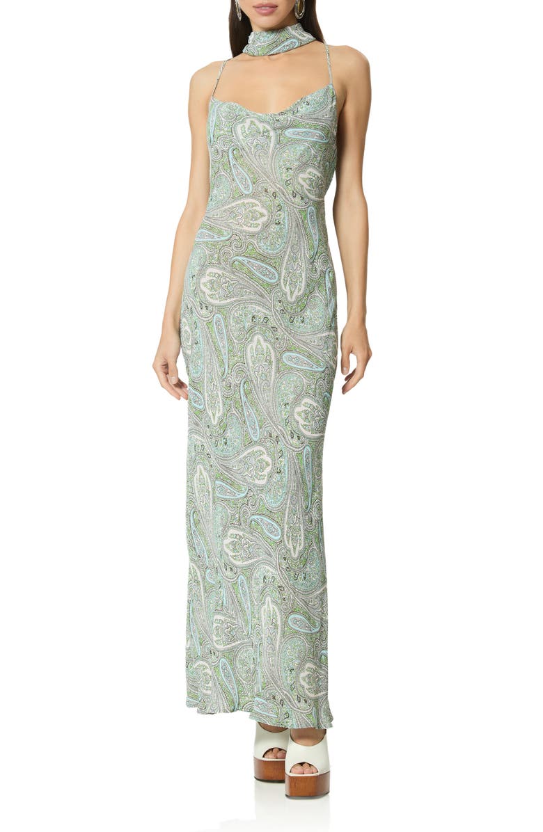 AFRM Cheryl Paisley Slipdress with Scarf, Main, color, Aqua Paisley