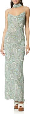 AFRM Cheryl Paisley Slipdress with Scarf