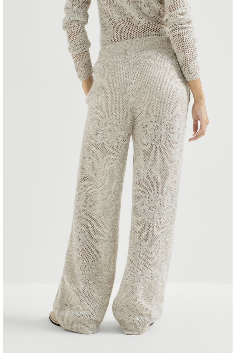 Lace flowers knit track trousers in sparkling mohair and virgin wool, Alternate, color, Buff