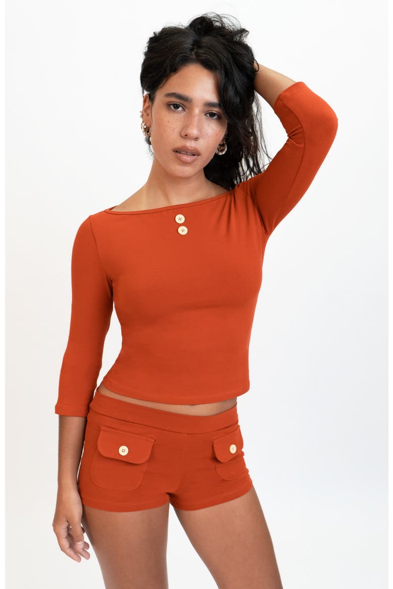 3/4 Sleeve Boat Neck Top, Alternate, color, Red Orange
