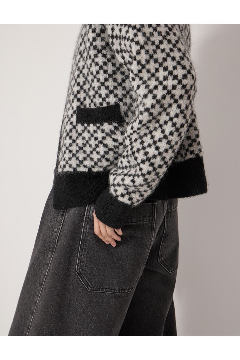Jacquard Wool Edge To Edge Cardigan, Alternate, color, Black