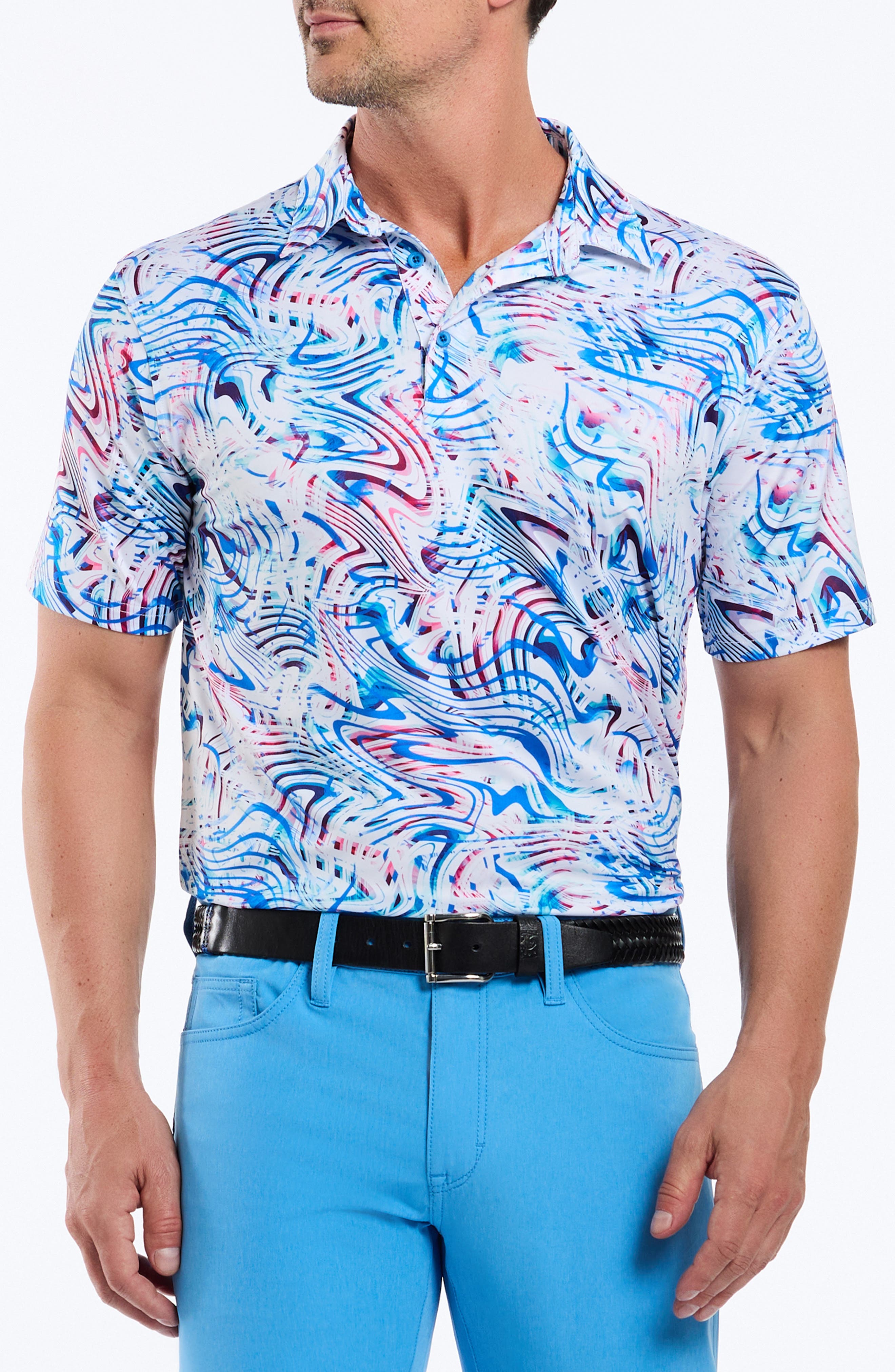 Wavelength Abstract Print Cotton Blend Performance Golf Polo