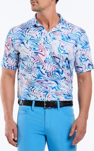 Robert Graham Wavelength Abstract Print Cotton Blend Performance Golf Polo