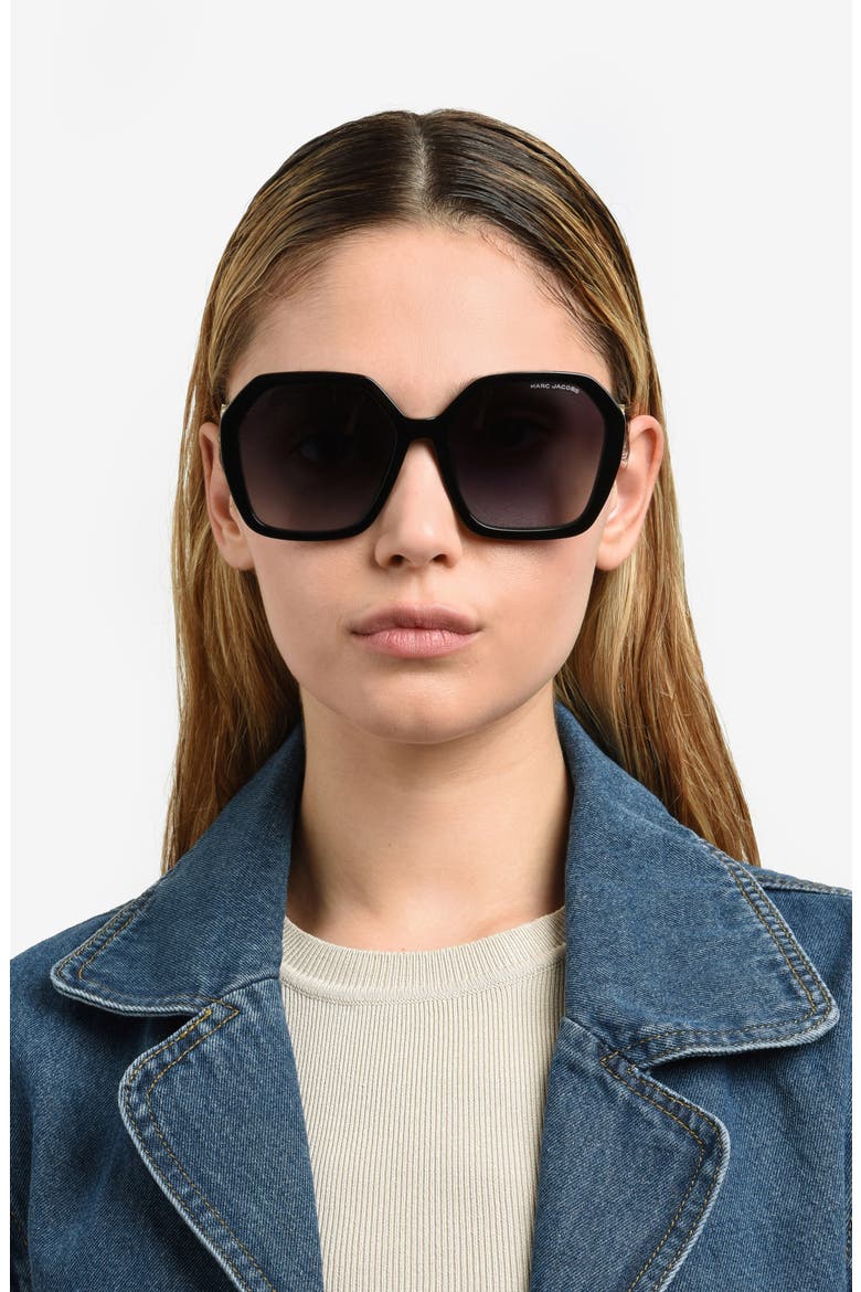 57mm Gradient Square Sunglasses, Alternate, color, BLACK