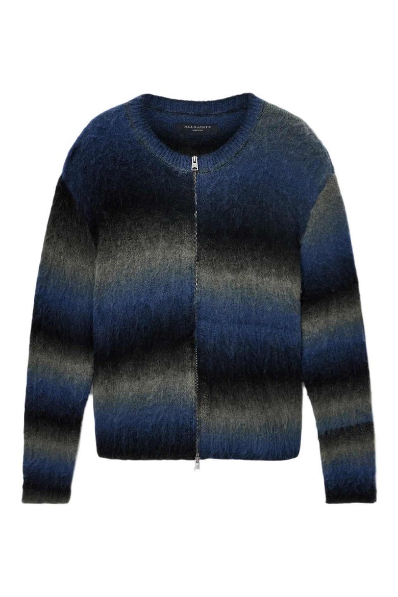 Halley Ombré Stripe Crewneck Wool Blend Zip Cardigan, Alternate, color, BLUE/ GREY/ BLACK
