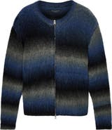 AllSaints Halley Ombré Stripe Crewneck Wool Blend Zip Cardigan