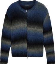 AllSaints Halley Ombré Stripe Crewneck Wool Blend Zip Cardigan