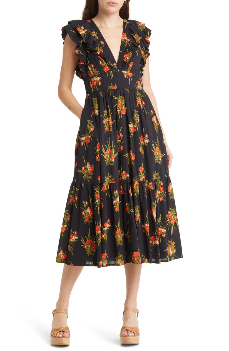 Chelsea28 Floral Ruffle Sleeve Organic Cotton Blend Dress, Main, color,