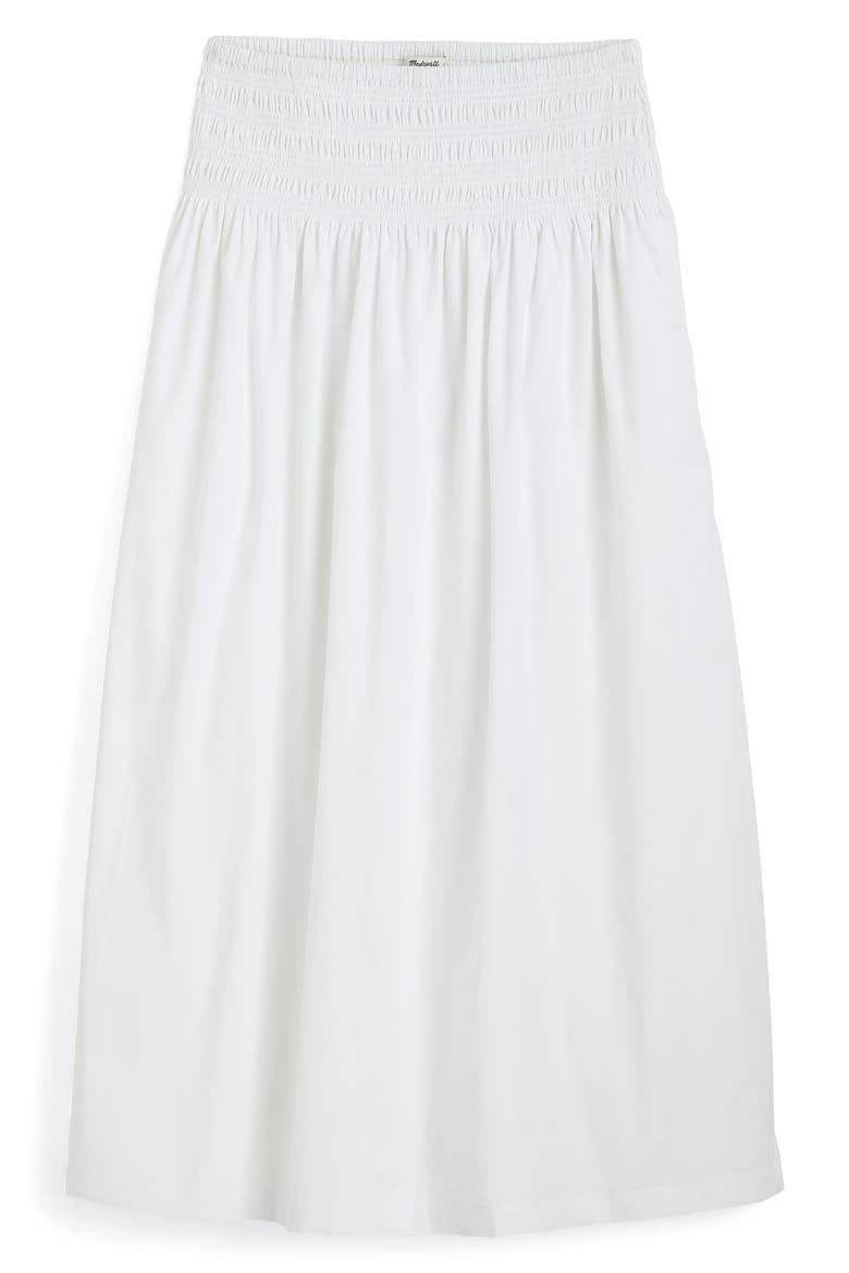 Smocked Waist Cotton Poplin Midi Skirt, Alternate, color, WHITE