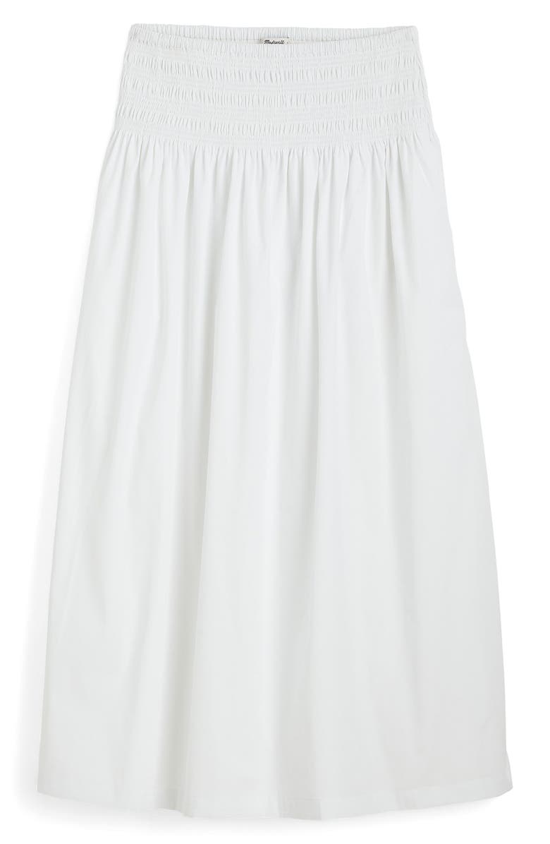 Madewell Smocked Waist Cotton Poplin Midi Skirt, Alternate, color, White