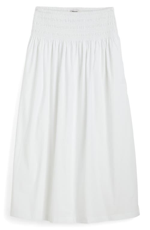 Shop Madewell Smocked Waist Cotton Poplin Midi Skirt In White