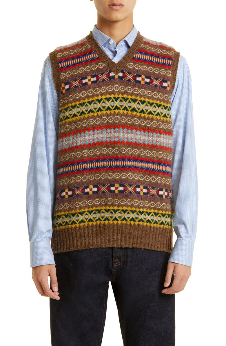 Drake's Men's Fair Isle V-Neck Wool Sweater Vest, Main, color, 