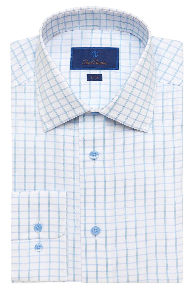 Trim Fit Check Dress Shirt, Main, color, WHITE/ SEAFOAM